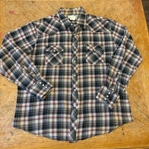 Wrangler Other - Wrangler Wrancher Men's XL Vintage Plaid Pearl Snap Flannel Western Shirt